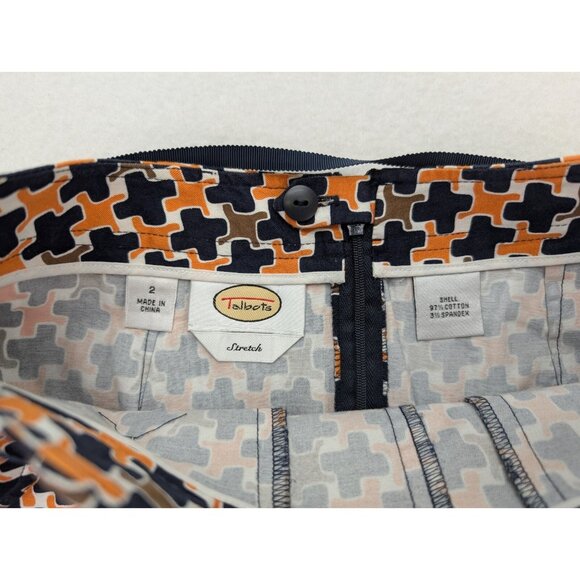 Talbots Women's A-Line Pencil Skirt Size 2 Orange Print Pockets - Picture 5 of 11